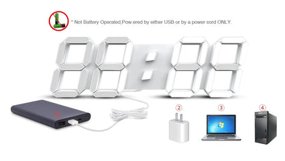 3D LED Wall Clock Large Digital Wall Clock With Remote Control Alarm Clock Time/Date/Temp Display Wall&Table Clock Modern Design