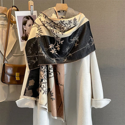 Travel Poncho Warm Cashmere Scarf Women 2025 Luxury Thick Blanket Winter Bufanda Shawl Print New Wraps Pashmina Female Stoles - AMULET RING STORE