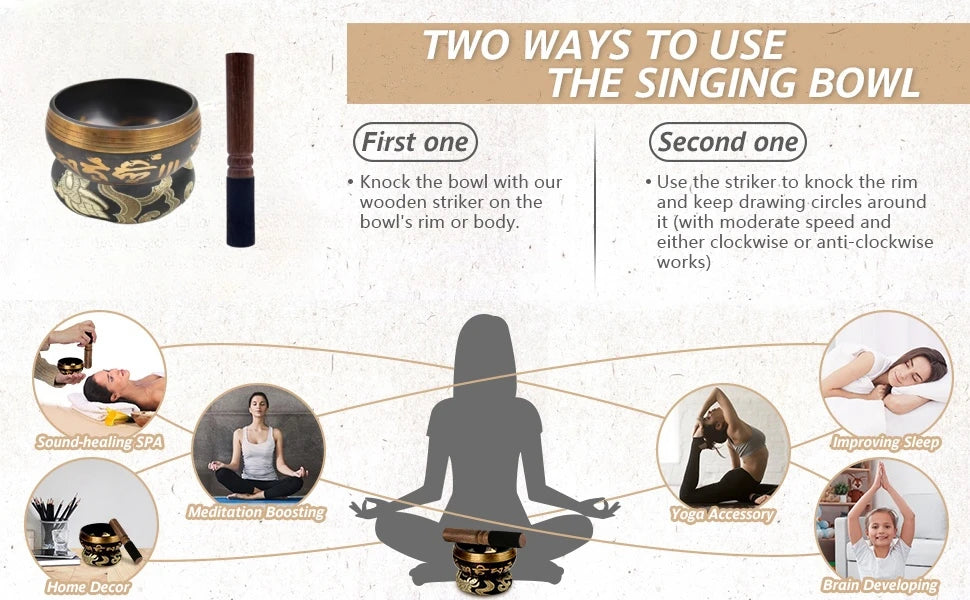 Tibetan Singing Bowl Set Lotus Unique Gift Helpful for Meditation Yoga Relaxation Chakra Healing Prayer and Mindfulness - AMULET RING STORE