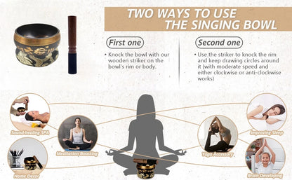 Tibetan Singing Bowl Set Lotus Unique Gift Helpful for Meditation Yoga Relaxation Chakra Healing Prayer and Mindfulness - AMULET RING STORE