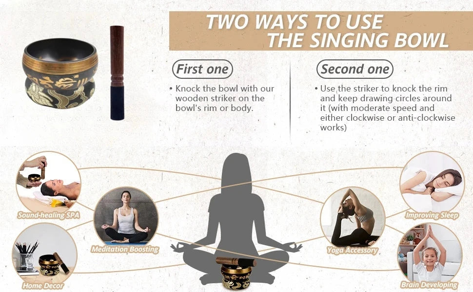 Tibetan Singing Bowl Set Lotus Unique Gift Helpful for Meditation Yoga Relaxation Chakra Healing Prayer and Mindfulness - AMULET RING STORE