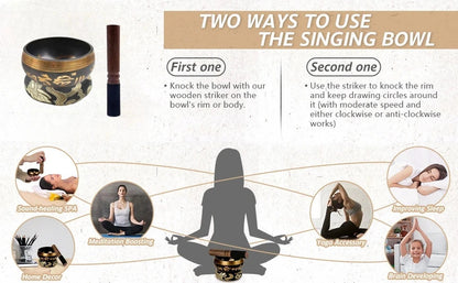 Tibetan Singing Bowl Set Lotus Unique Gift Helpful for Meditation Yoga Relaxation Chakra Healing Prayer and Mindfulness - AMULET RING STORE