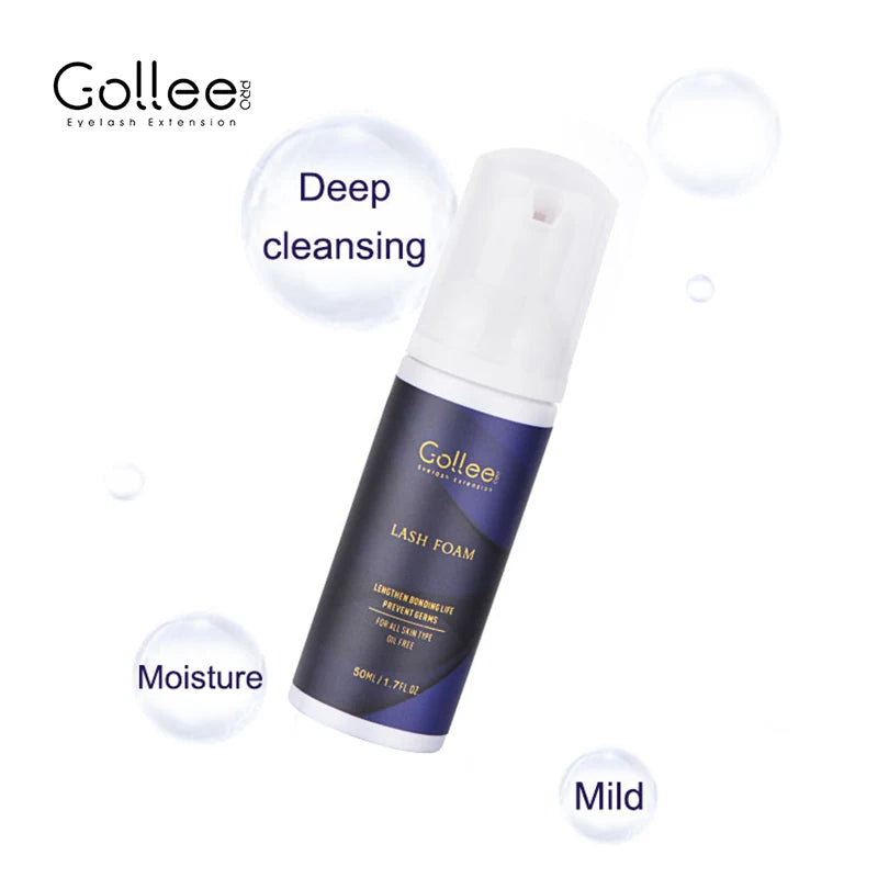 Gollee Clean Eyelash Glue Lash Foam Kit Eyelash Cleaning Foam 50ml/100ml Brush Shampoo Eyelash Extension Cleaning Gentle Makeup - AMULET RING STORE