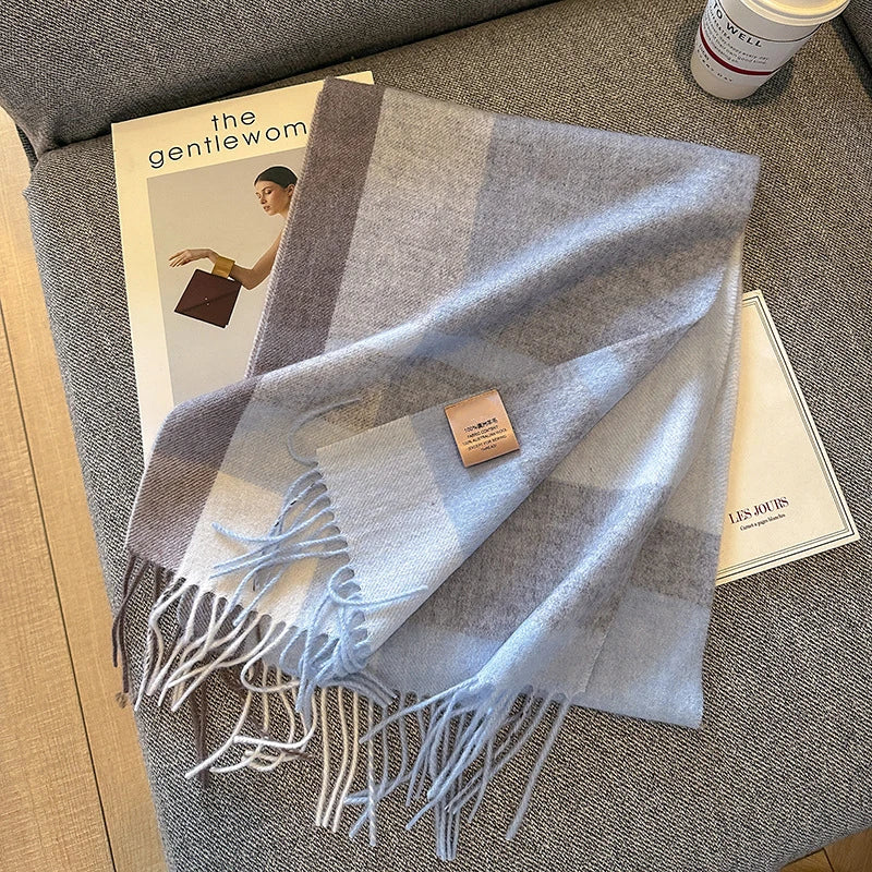 100% Wool Winter Scarf for Women Long Warm Cashmere Scarves Hijab Solid Lady Shawl Wrap Female Pashmina Bandana Head Scarves