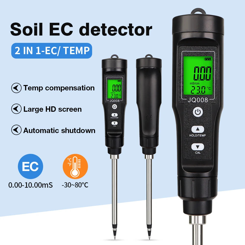 2 In 1 Soil EC Meter Handheld Digital Soil Tester Multifunction EC Temp Detector Backlit Soil EC Analyzer for Garden Greenhouse - AMULET RING STORE