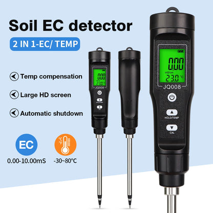 2 In 1 Soil EC Meter Handheld Digital Soil Tester Multifunction EC Temp Detector Backlit Soil EC Analyzer for Garden Greenhouse - AMULET RING STORE