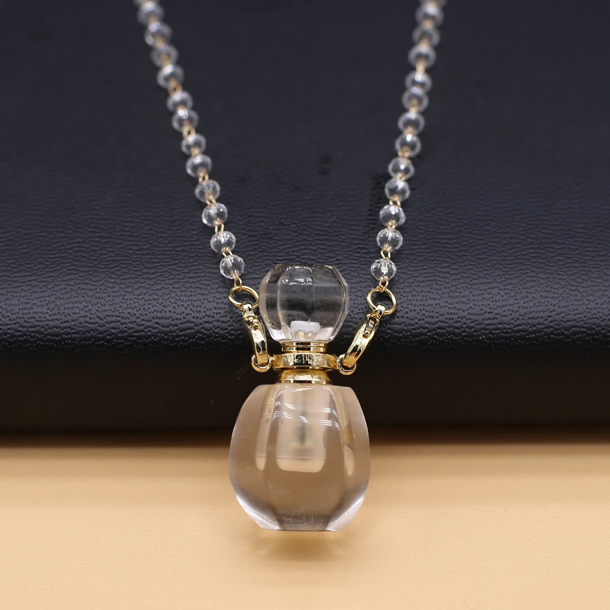 Natural Clear Quartz Stone Essential Oil Diffuser Pendant Stone Bead Chain Perfume Bottle Pendant Necklace Women Jewelry Party - AMULET RING STORE