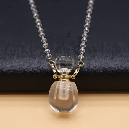 Natural Clear Quartz Stone Essential Oil Diffuser Pendant Stone Bead Chain Perfume Bottle Pendant Necklace Women Jewelry Party - AMULET RING STORE