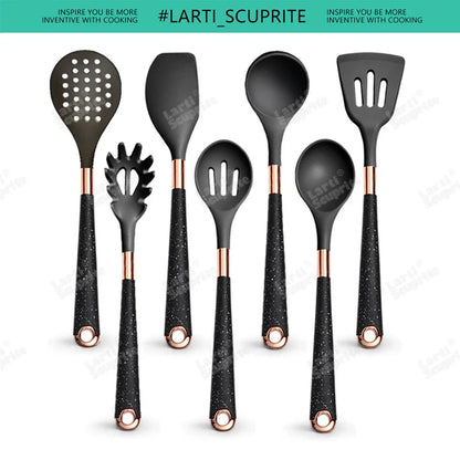 Good Quality Silicone Kitchen Utensils Set Rose Gold Plated Handle Cooking Tool Non-stick Heat Resistant Kitchenware Accessories