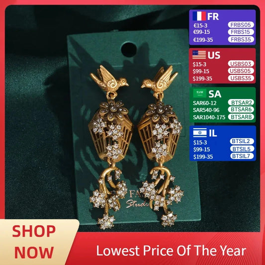 Vintage Jewelry Making Supplies Rhinestones For Woman Bird Cage Drop Dangle Earring Gold Color Luxury Accessories Trending 2025 - AMULET RING STORE