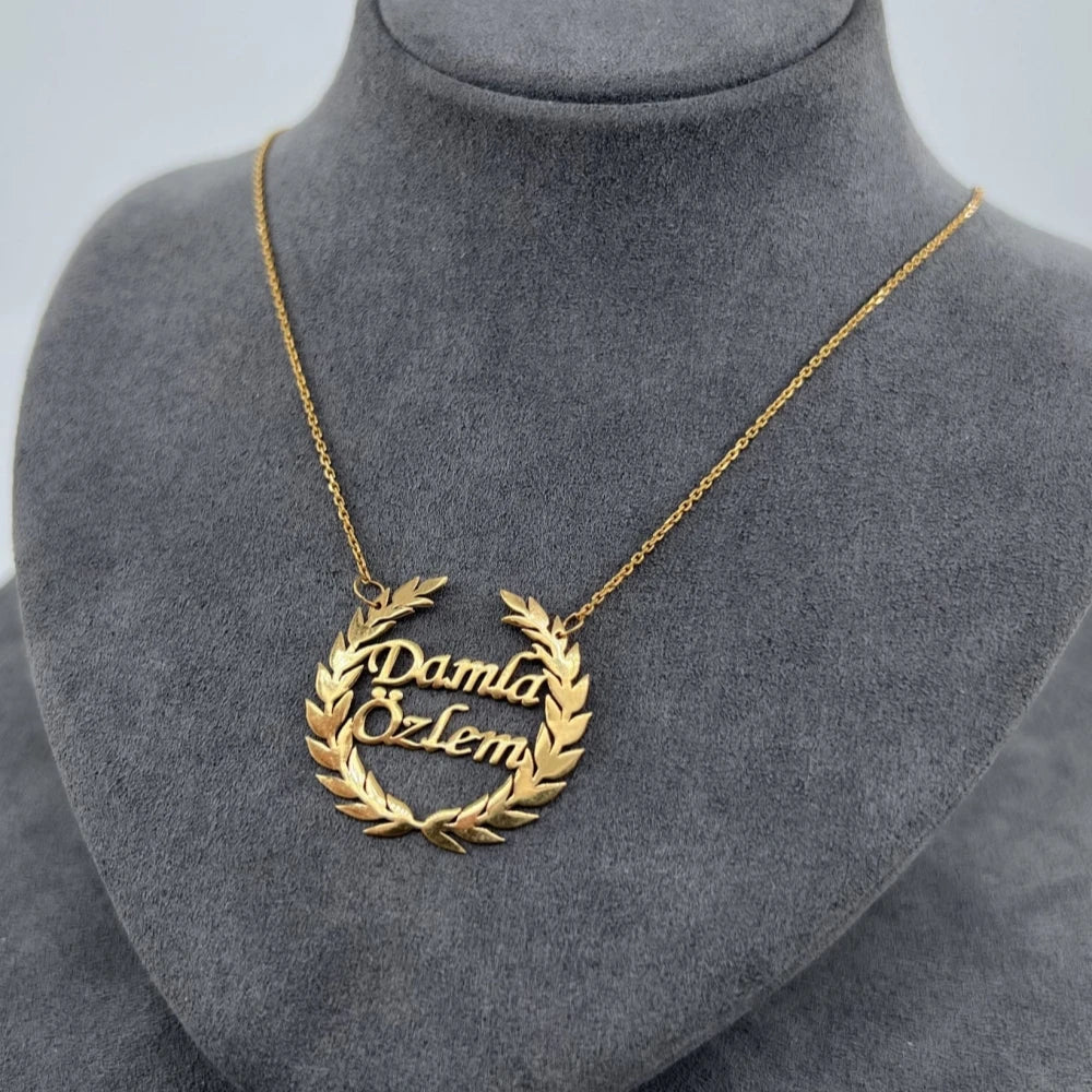 Custom Laurel Wreath Name Necklace Women Girl Jewelry Personalized Stainless Steel Couple Nameplate Necklace Gifts For Her