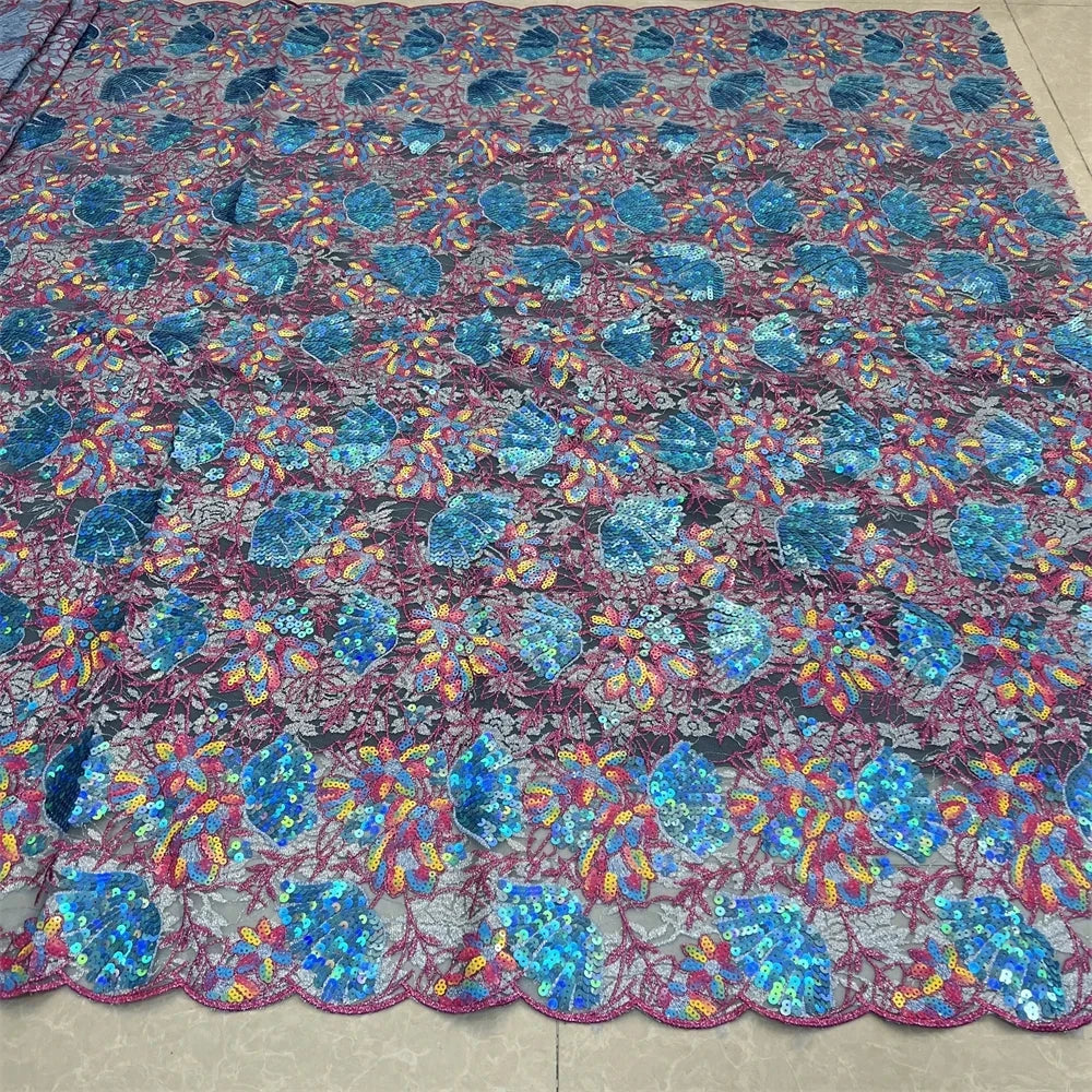 2025African Nigerian French Guipure Tulle Lace Fabric 3DSequins Beaded Embroidery for Luxury Wedding Party Evening Dresses 5Yard