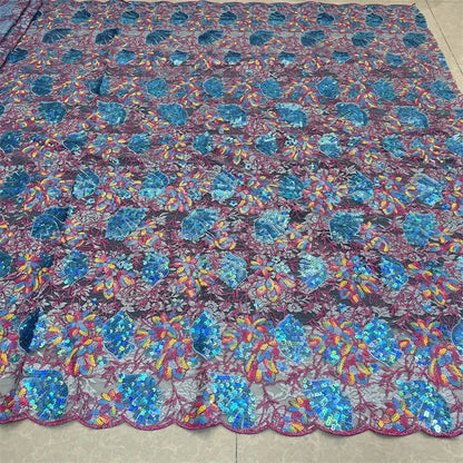 2025African Nigerian French Guipure Tulle Lace Fabric 3DSequins Beaded Embroidery for Luxury Wedding Party Evening Dresses 5Yard