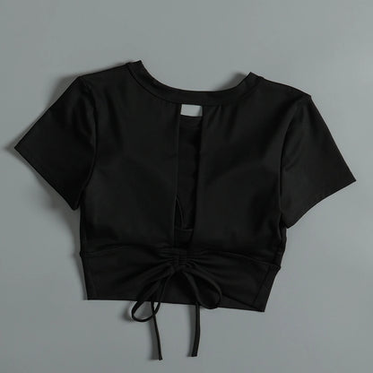 Yoga suit with chest pad sports beauty back fashionable quick-drying short-sleeved T-shirt running Pilates training fitness - AMULET RING STORE