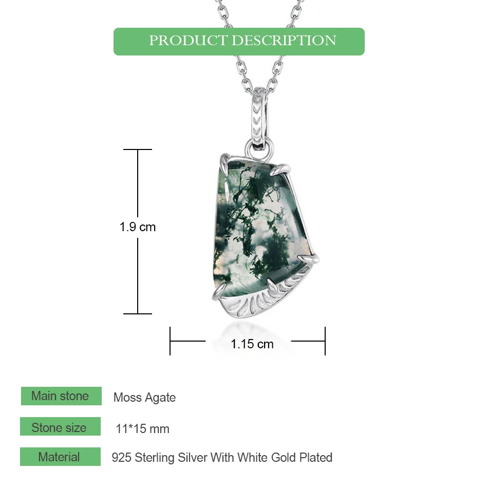 WES 100% 925 Silver Natural Unique Boho Moss Agate Pendant Necklace for Woman Earth Day Forest Jewelry Engagement Gift Wholesale - AMULET RING STORE