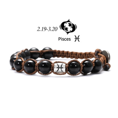 12 Zodiac Natural Stone Obsidian Hand-Woven Bracelets Cancer  Pisces Men's Bracelets Couples Friendship Jewelry pulseras hombre