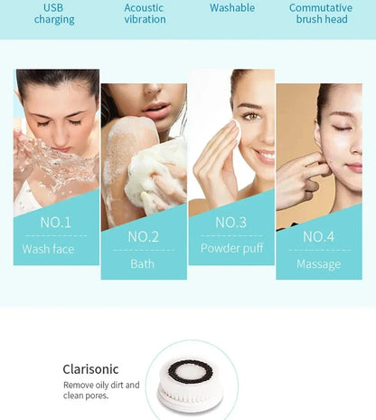 4 In 1 Electric Facial Cleansing Brush Massage Wash Rotating Face Cleansing Machine Waterproof Removal Pore Blackhead Exfoliator