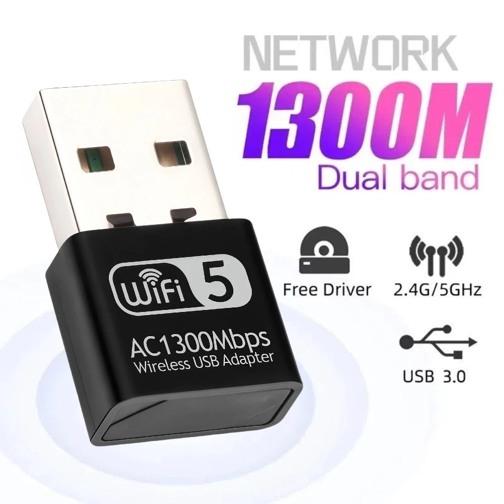 1300Mbps Mini USB Wifi Adapter Network Dual Band 2.4G/5Ghz Ethernet WIFI Lan Adapter Dongle Network Card Wireless Wi-Fi Receiver - AMULET RING STORE