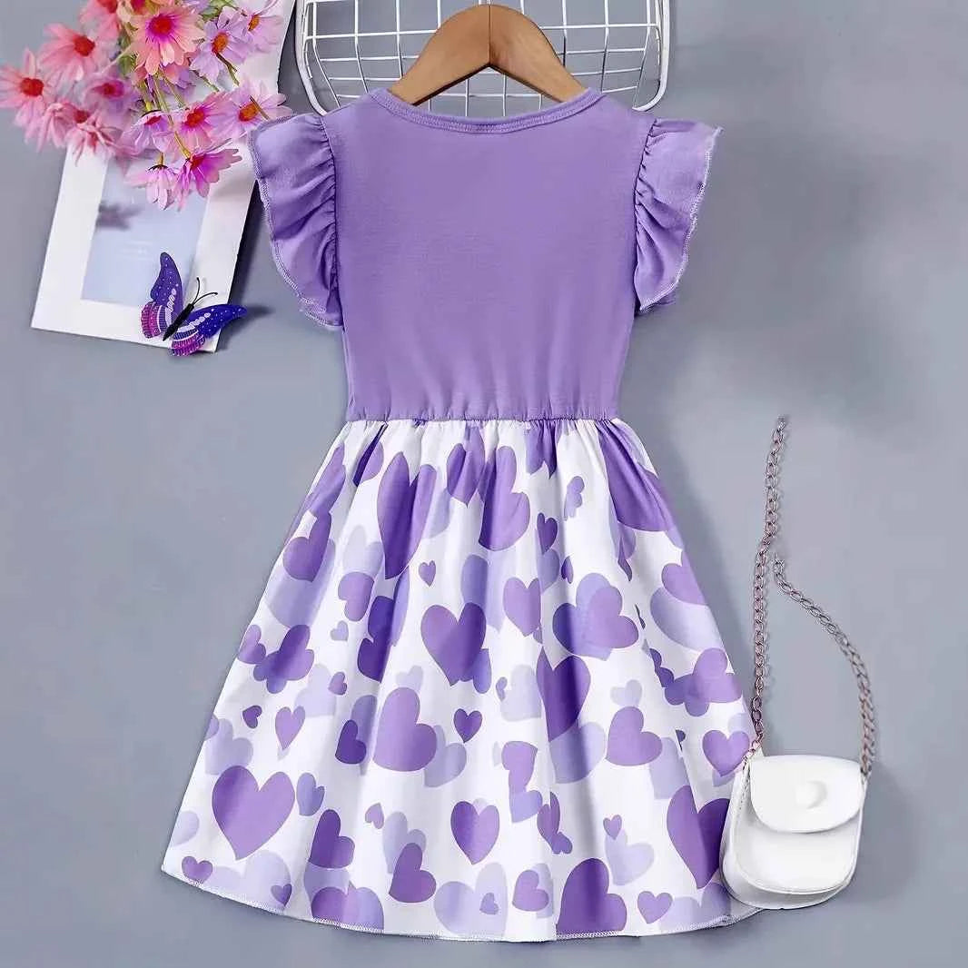 1pcs Summer New Girl's Dress Clothing Childrens Love Print Casual Dresses Princess Sweet Cute Kid's Babys Knit Clothes 100-130cm