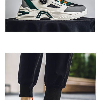 Men's Korean rotating buckle fashion casual sports shoes four season soft soled non slip outdoor running shoes student sneakers - AMULET RING STORE