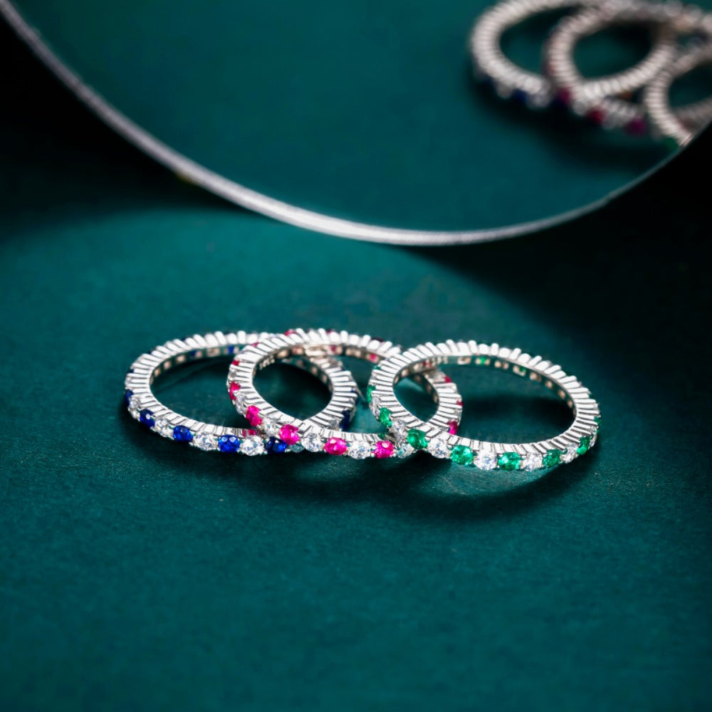 Monkton S925 Sterling Silver Thin Stackable Sapphire Rings for Women Sparkling Wedding Engagement Jewelry Set Кольца