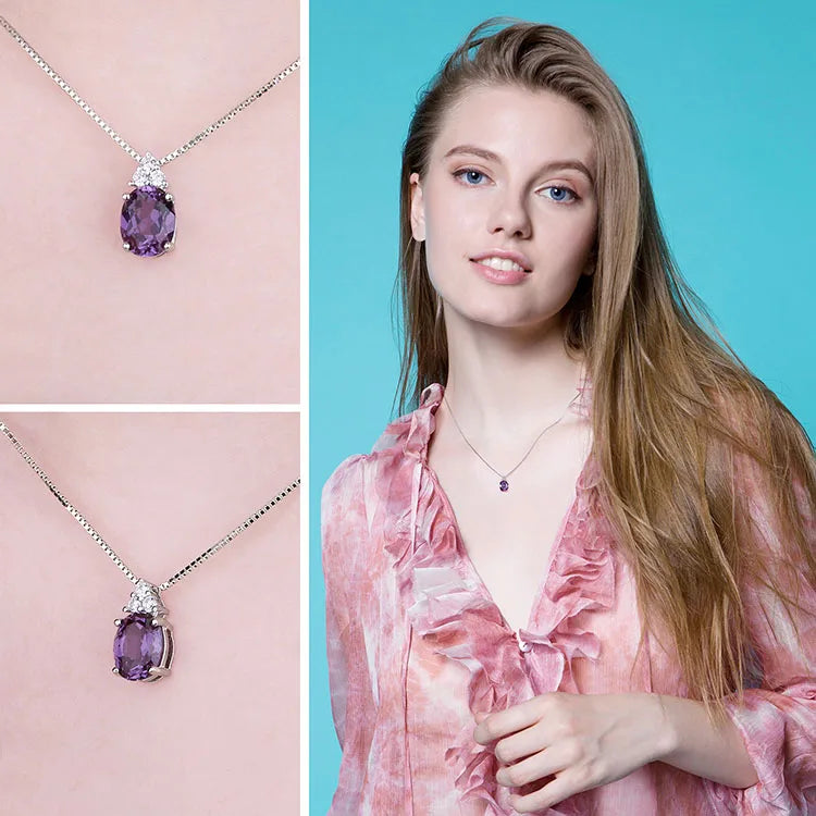 JewelryPalace Oval Purple Created Alexandrite Sapphire 925 Sterling Silver Pendant Necklace Gemstone Statement Necklace No Chain
