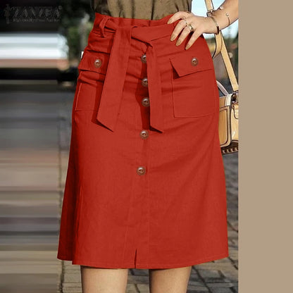 2024 ZANZEA Women High Waist Solid Cargo Skirt Fashion Summer Skirts OL Work Knee-length Faldas Saia Casual Party Club Jupe