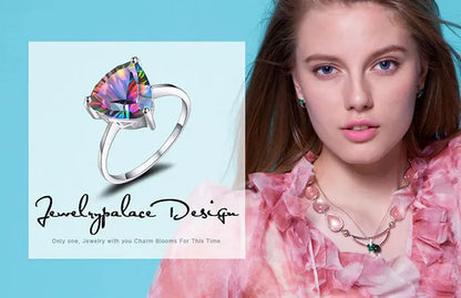 JewelryPalace 4.3ct Natural Rainbow Mystic Quartz 925 Sterling Silver Wedding Engagement Solitaire Ring for Women New Arrival