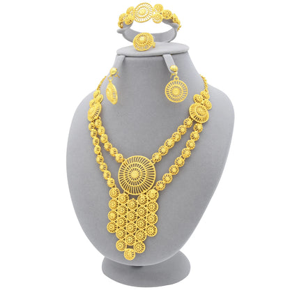 Wholesale African 24K Gold Color Long Necklace Jewelry Set Nigerian Party Bridal Wedding Ethiopian Luxury Dubai Indian