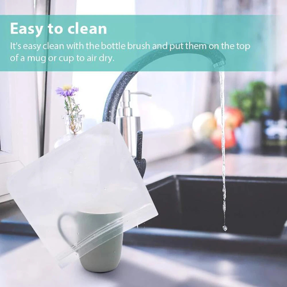 10Pcs Silicone Food Storage Bag Leakproof Reusable Stand Up Zip Shut Bag Cup Fresh Bag Food Storage Bag Fresh Wrap - AMULET RING STORE