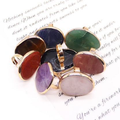 Irregular Natural Amethyst Rings Open Adjustable Green Aventurine Agate Finger Ring for Women and Men  Fashion Jewelry Ring Gift