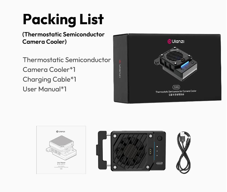 Ulanzi CU01 Thermostatic Semiconductor Camera Cooler Camera Cooling Fan Radiator 4K Recording Kit Heat Sink for Sony Canon Nikon