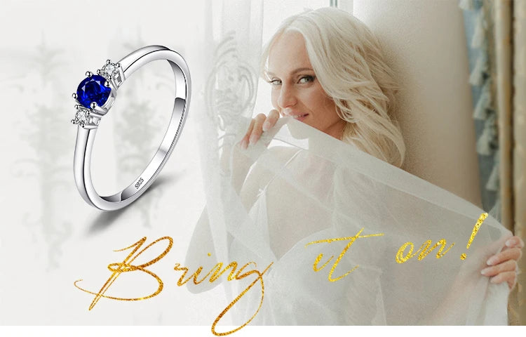 JewelryPalace Created Blue Sapphire 925 Sterling Silver 3 Stones Promise Ring for Women Fashion Gemstone Jewelry Wedding Gift