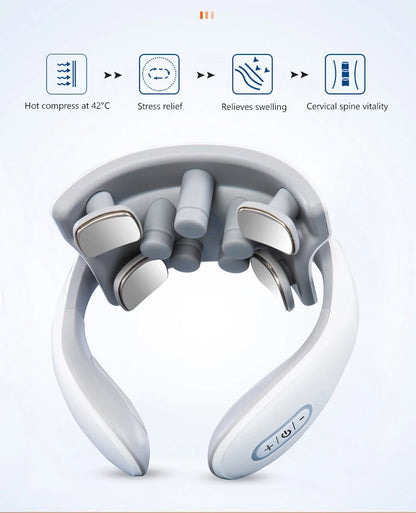 Vibration Neck Masssger Rechargeable Low Frequency Pulse Cervical Massager Smart Electric Neck Massager Hot Compress Massage