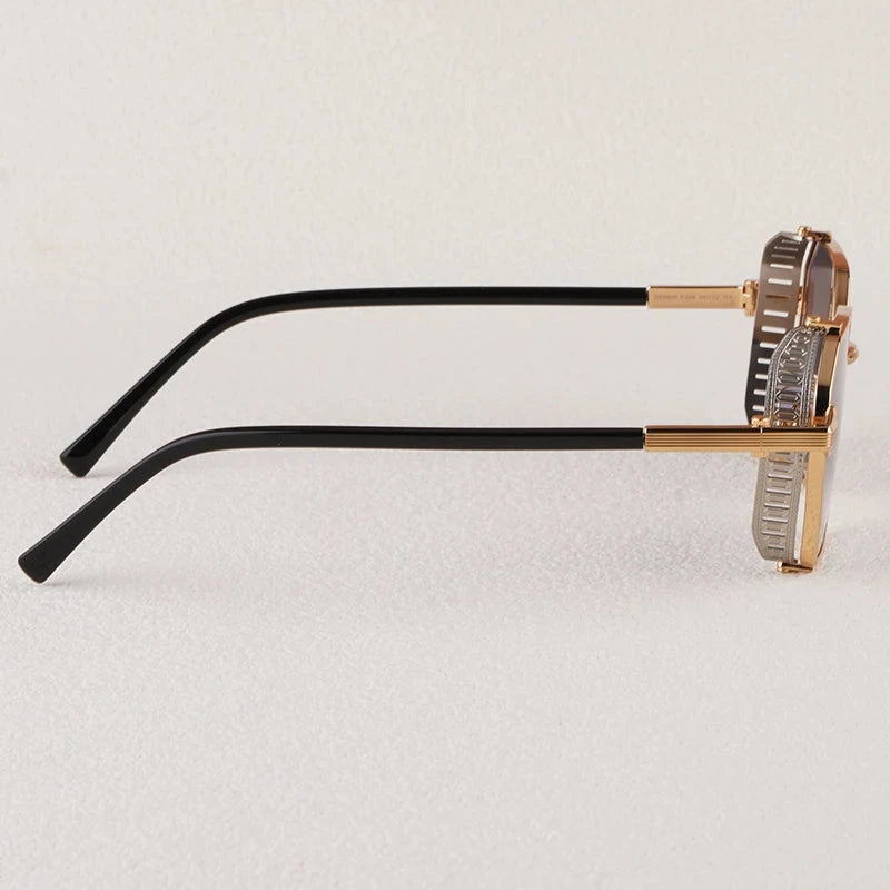 Alloy Rectangle Gradient Sunglasses for Men and Women Retro High Quality Brand Designer UV400 Outdoor Handmade Trendy Eyeglasses