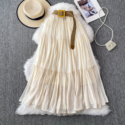 White High Waist A-Line Midi Skirt Women's Summer Casual Flared Cake Skirt Korean Sle Baking Poer Skirt for Young Women