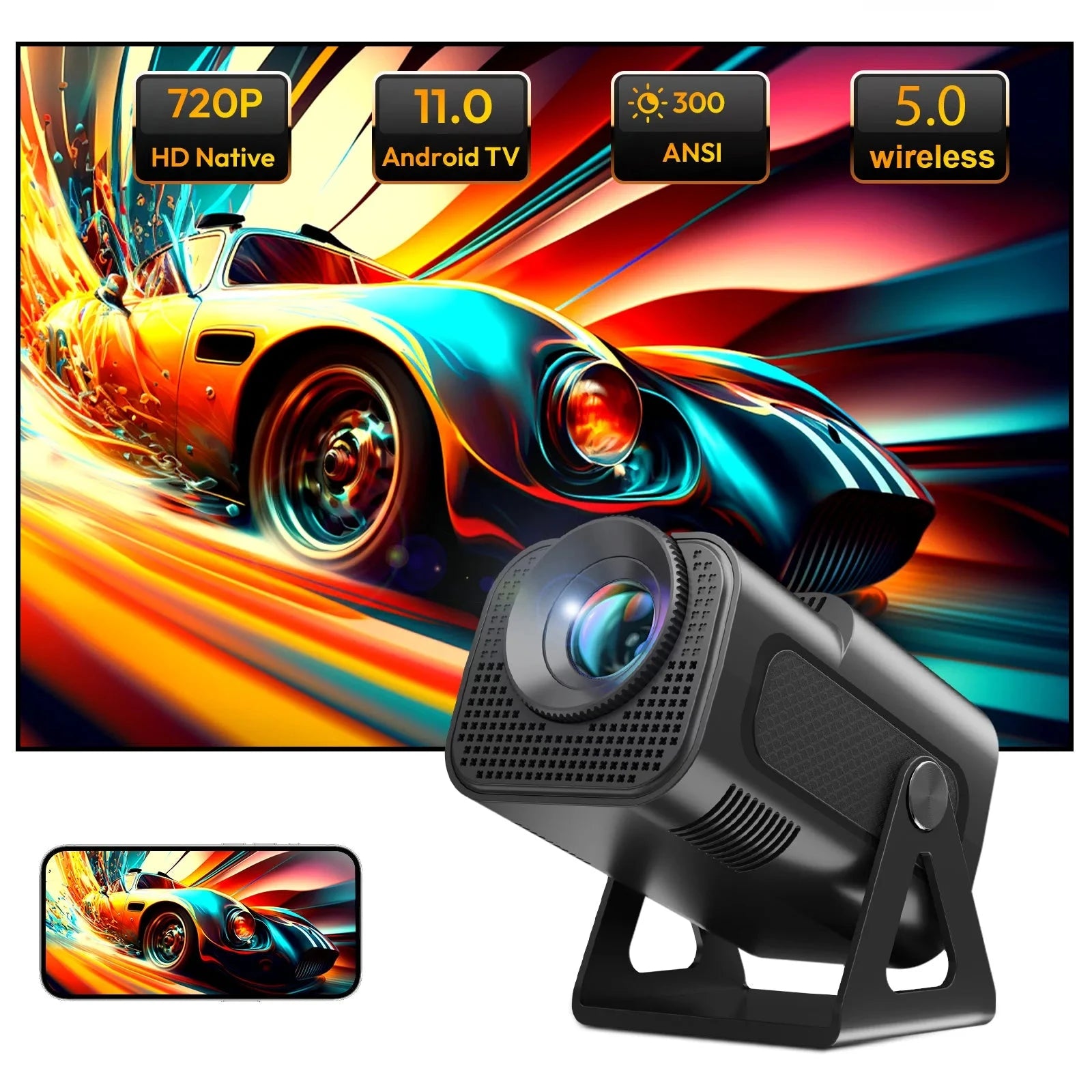 XGODY 12000LM Native 720P Portable Smart Projector Auto Keystone WIFI 6 Home Theater 4K Supported