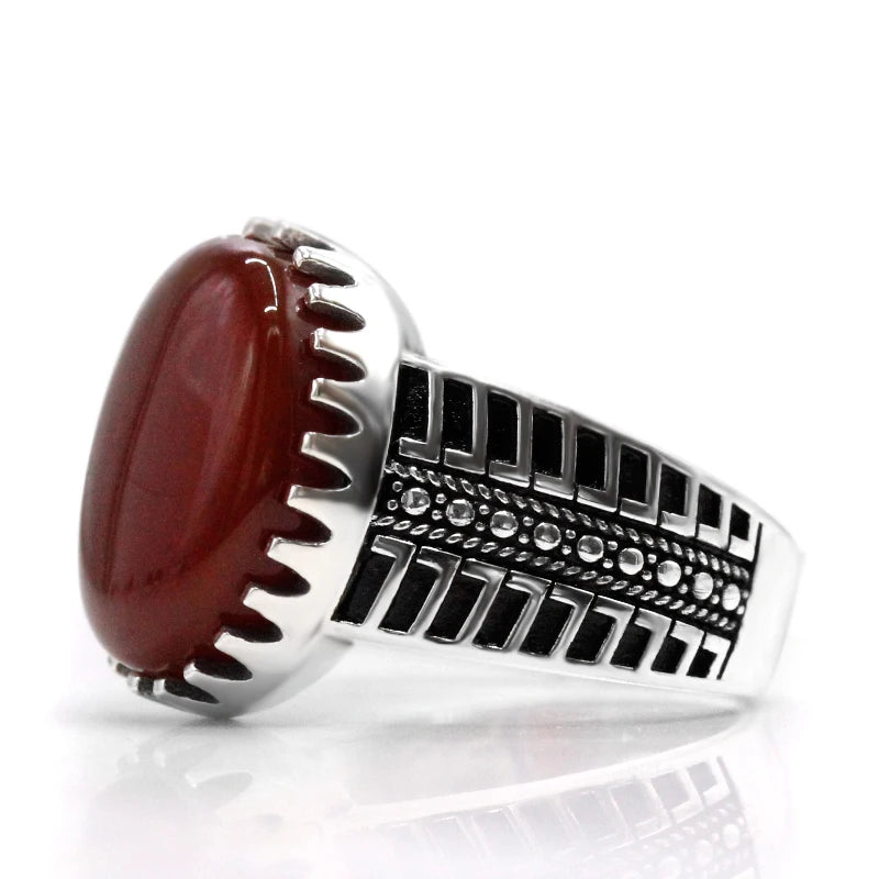 Türkiye Men's Handmade Ring S925 Silver Classic Vintage Natural Red Agate Fashion Holiday Jewelry Holiday Party Gift