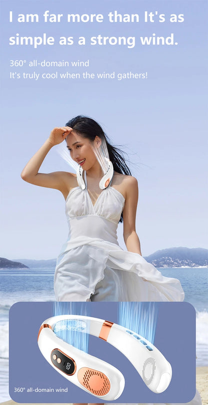 XIAOMI 2025 Neck Fan USB Rechargeable Cooling Fan 5 Speed Adjustable Neck Cooler Digital Display Bladeless Neckband Fan
