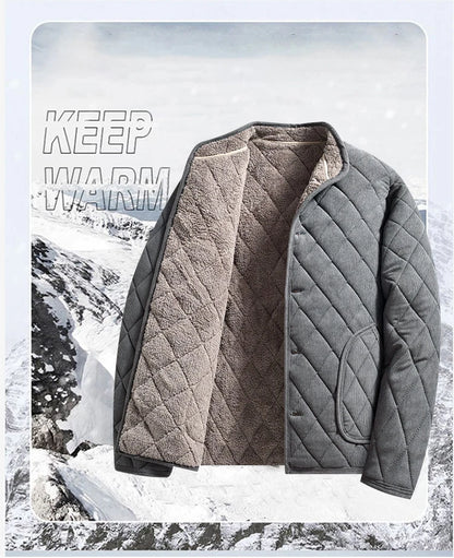 Mens Winter Jacket Windproof Thickened Padded Jacket Casual Diamond Warm Fleece Lined Coat Middle-Aged Dad's Solid Outdoor Wear