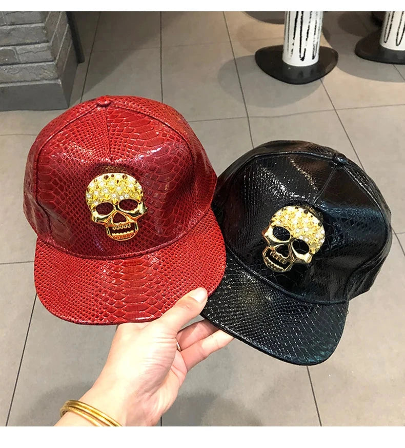 Leather Hip Hop Hat Street Personality Fashion Play Cool Baseball Cap Stage Show Hip Hop Dance Unisex Flat Brim Hats - AMULET RING STORE