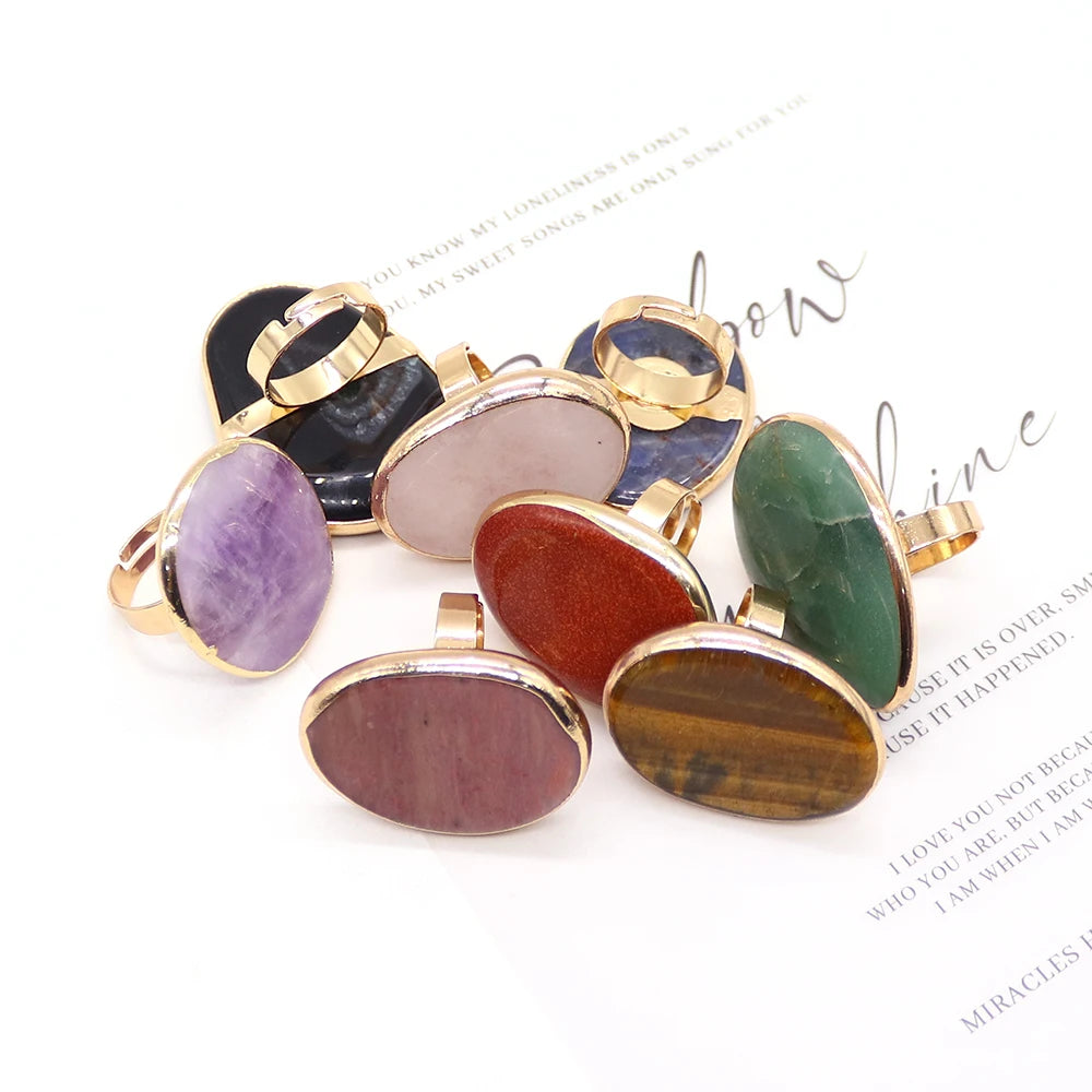 Irregular Natural Amethyst Rings Open Adjustable Green Aventurine Agate Finger Ring for Women and Men  Fashion Jewelry Ring Gift