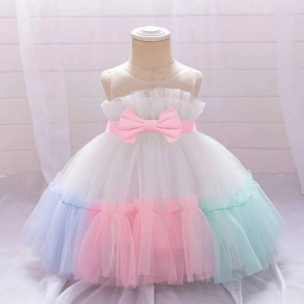 Toddler Flower Bow Party Baby Girl Dress Sequins Wedding Bridesmaids Dress for Girls Elegant 1st Birthday Evening Prom Costumes