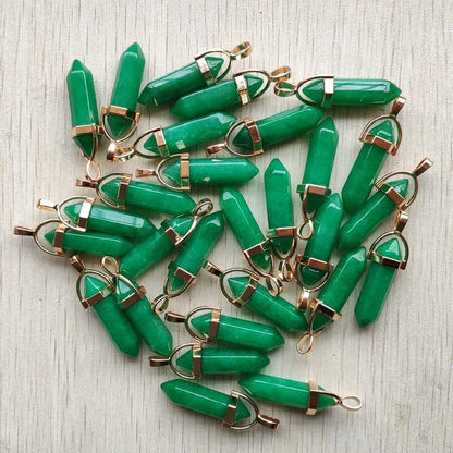 Natural Gem stone Quartz crystal green aventurine pendulum pillar pendants for jewelry making 24pcs/lot Wholesale fast shipping