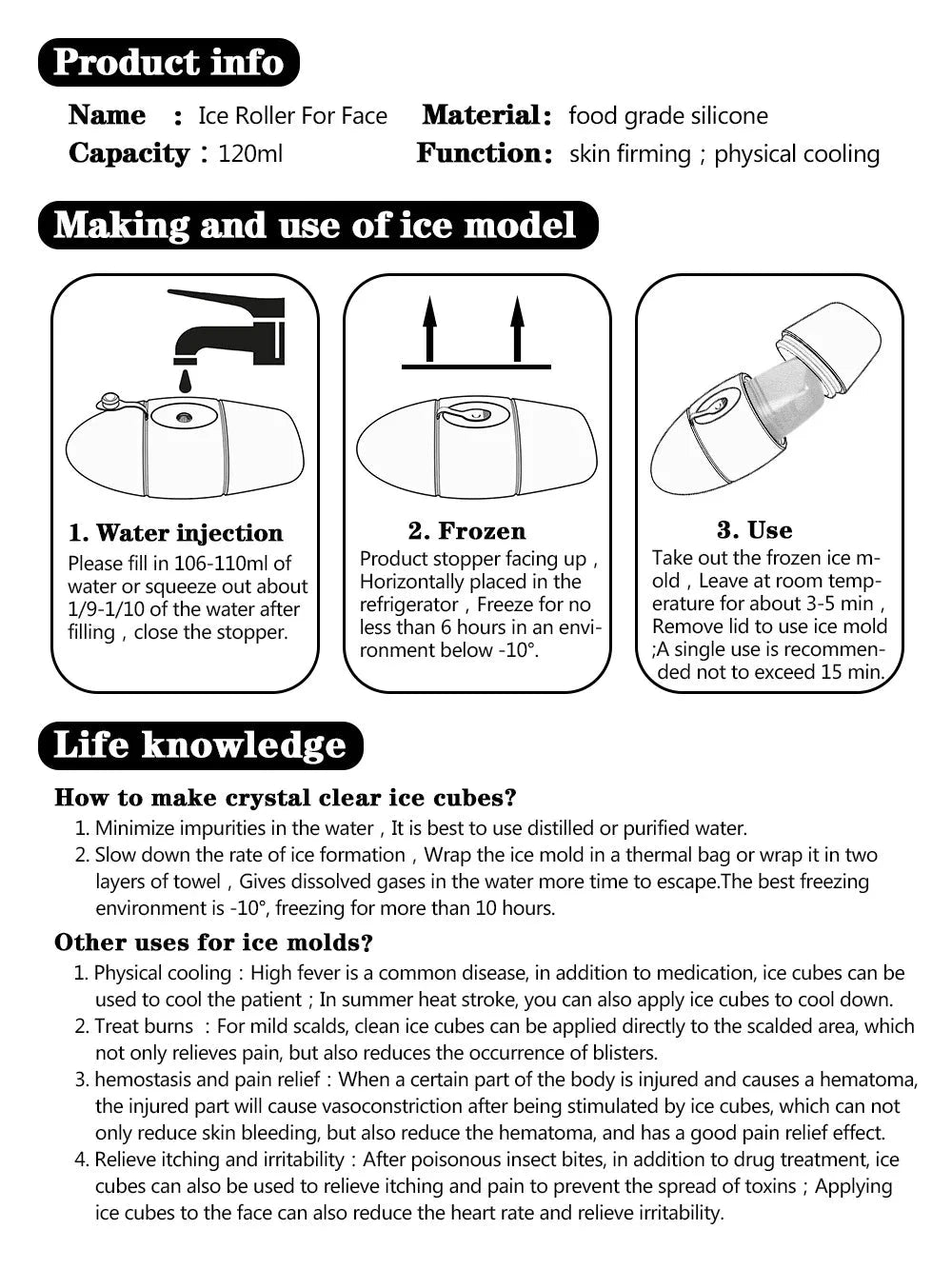 1PC Ice Face Roller Reusable Silicone Ice Mold Face Massage Eye Facial Beauty Skin Care Tools Apply Ice for Shrink Pores