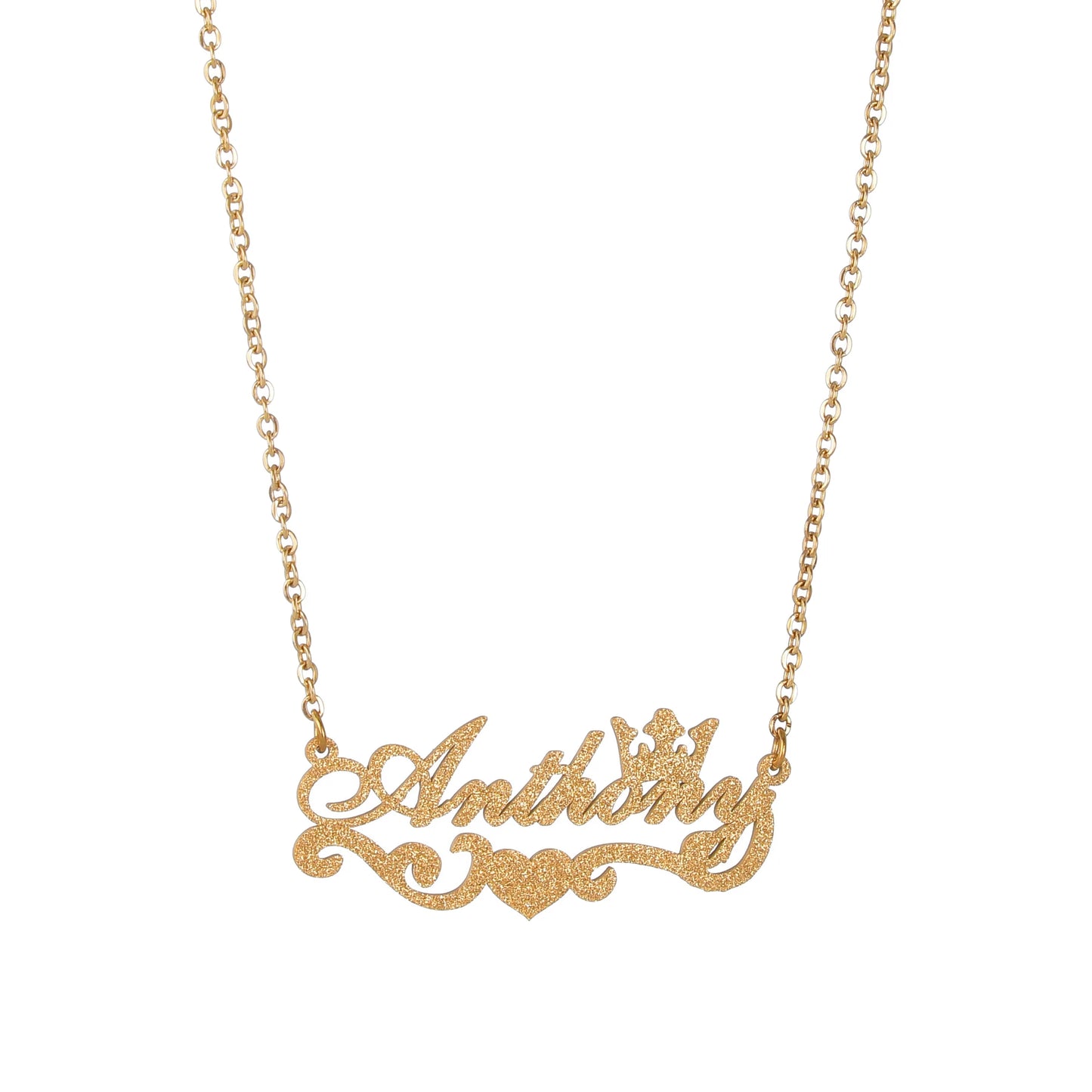 Atoztide Trendy Custom Frosted Name Letter Necklace Stainless Steel Personalized Crown Zircon Pendant for Women Jewelry Gift