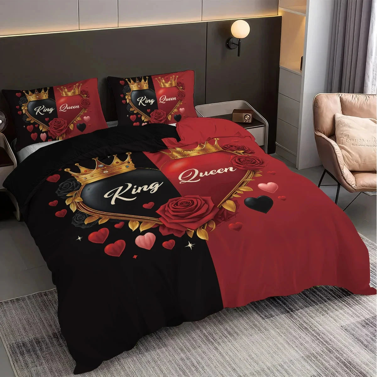 3pcs Love couple pattern printed bedding set, 1*quilt cover+2*pillowcase, suitable for couples and adults bedrooms - AMULET RING STORE