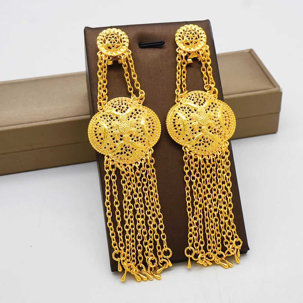 Fan Shape Earrings New Fashion Dubai Gold Color Drop Earrings French African Women Girls Party Gifts Wedding Jewelry Earring