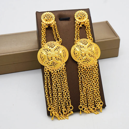 Fan Shape Earrings New Fashion Dubai Gold Color Drop Earrings French African Women Girls Party Gifts Wedding Jewelry Earring