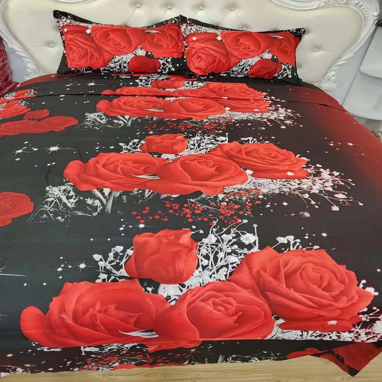 2/3pcs Duvet Cover Set, Red Rose Print Bedding Set, Soft Comfortable Duvet Cover, (1*Duvet Cover + 1/2*Pillowcase, Without Core) - AMULET RING STORE